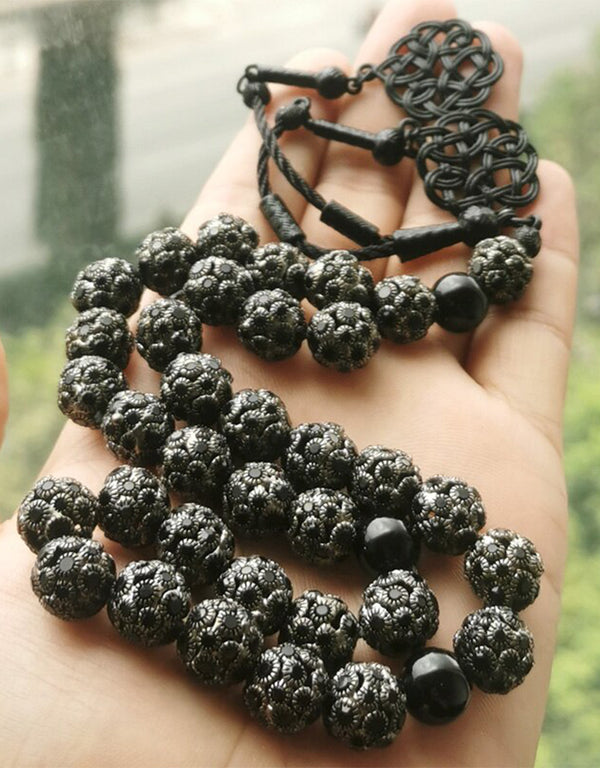 Luxury Tasbih black&silvers bead beinlaid zircon stone islamic handmade prayer bead